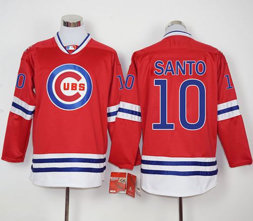 Cubs #10 Ron Santo Red Long Sleeve Stitched MLB Jersey - Click Image to Close
